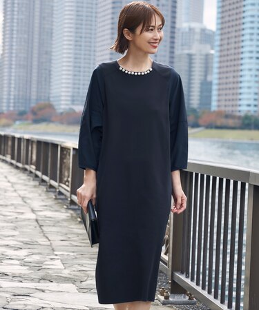 【洗える】パールディティールニット ワンピース