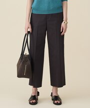 コットンサテンクロップド丈ワイドストレート パンツ