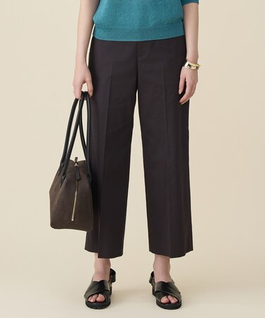 コットンサテンクロップド丈ワイドストレート パンツ