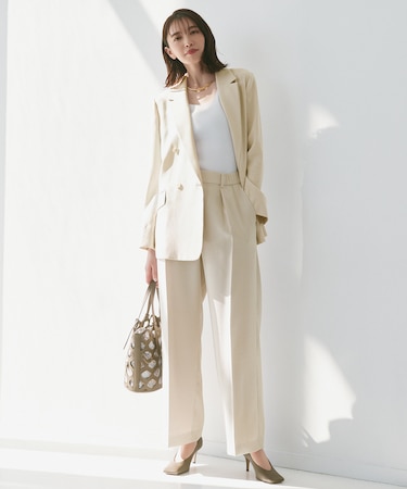 【セットアップ対応・接触冷感・洗える】リネンライクシンセティックワイドストレート パンツ