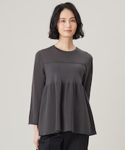 【洗える】ドライコットンハイゲージペプラム ニット