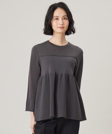 【洗える】ドライコットンハイゲージペプラム ニット