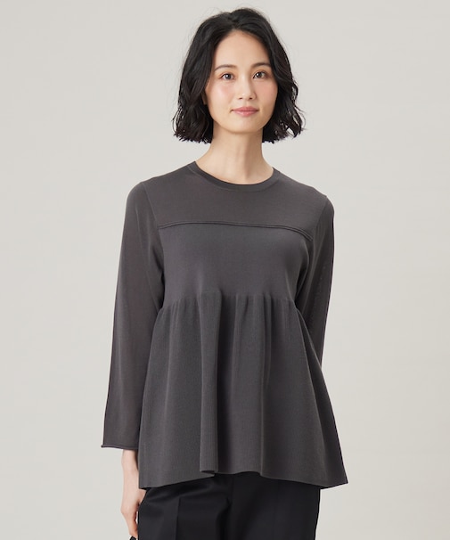 【洗える】ドライコットンハイゲージペプラム ニット