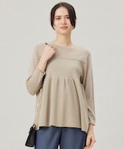 【洗える】ドライコットンハイゲージペプラム ニット