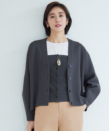 【洗える】ドライコットンハイゲージニット カーディガン