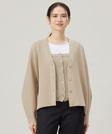 【洗える】ドライコットンハイゲージニット カーディガン