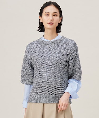 【洗える】カラーミックスメッシュリネン ニット