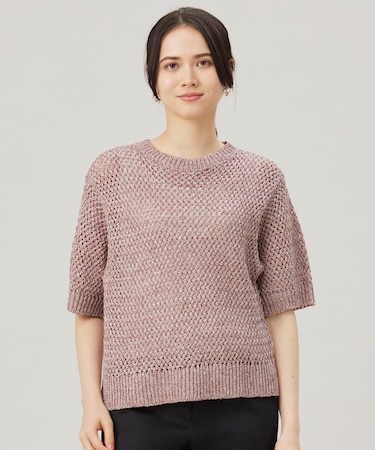 【洗える】カラーミックスメッシュリネン ニット