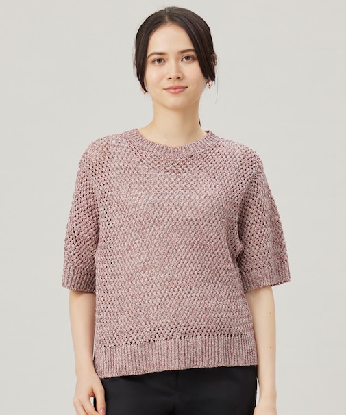 【洗える】カラーミックスメッシュリネン ニット