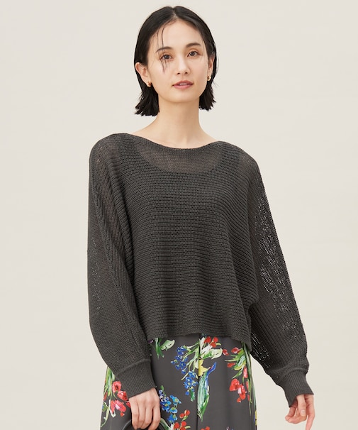 【洗える】リネンミドルゲージドルマンスリーブ ニット