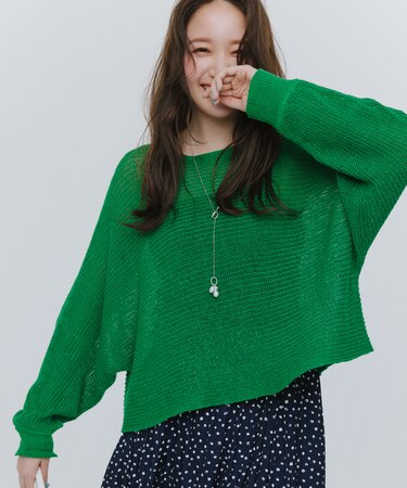 【洗える】リネンミドルゲージドルマンスリーブ ニット