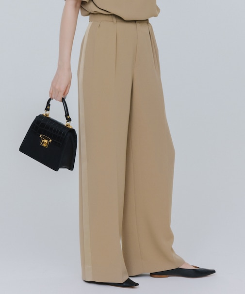 【SHIHOさんコラボ・洗える】バックサテンジョーゼットワイド パンツ