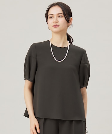 【SHIHOさんコラボ・洗える】バックサテンジョーゼット ブラウス