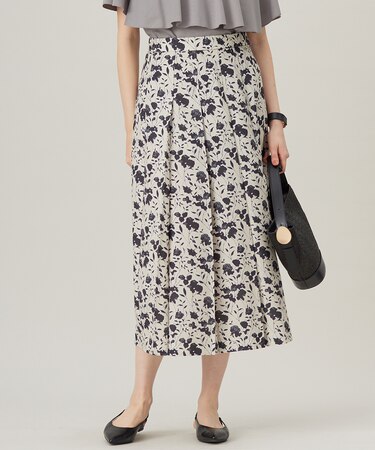 【洗える】リネンライクフラワープリント スカート