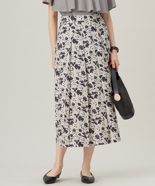 【洗える】リネンライクフラワープリント スカート
