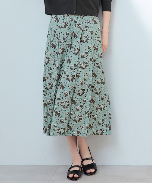 【洗える】リネンライクフラワープリント スカート
