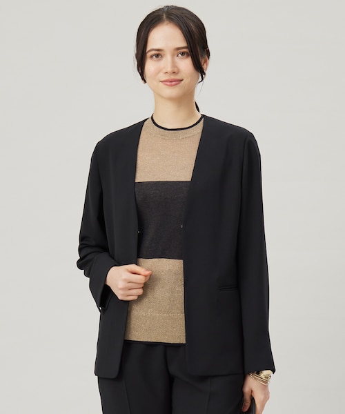 セットアップ対応・洗える】ウールブレンドセットアップノーカラー