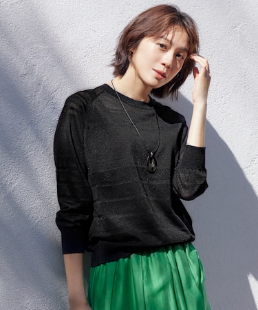 【ワコールコラボ】【洗える】シアーボーダー ニット