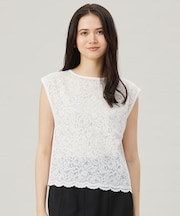 【洗える】クレープストレッチレースコンビ ニット