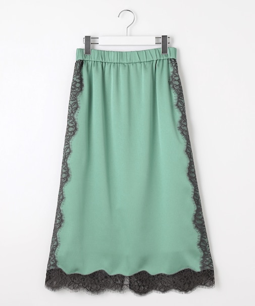 【洗える】サテンレース スカート