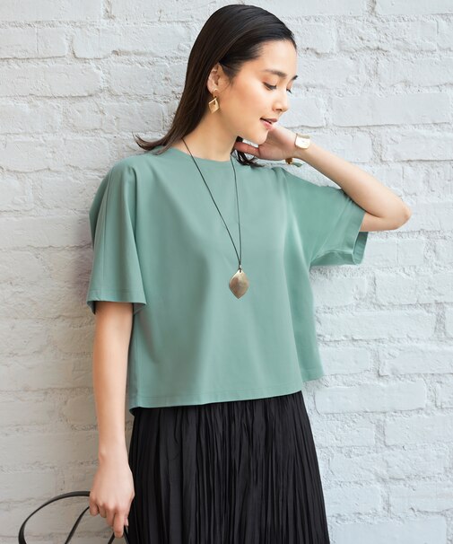 【接触冷感・UVカット・吸水速乾・抗菌防臭・洗える】ハイカウントクロップド丈 Tシャツ