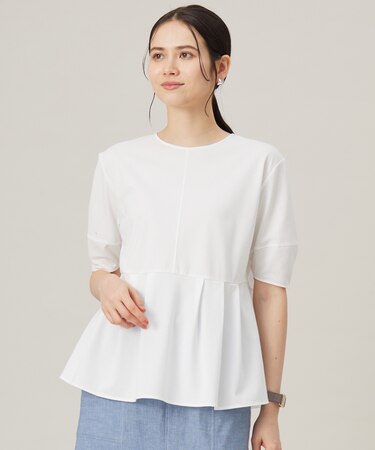 【接触冷感・UVカット・吸水速乾・抗菌防臭・洗える】ハイツイストポンチペプラム カットソー