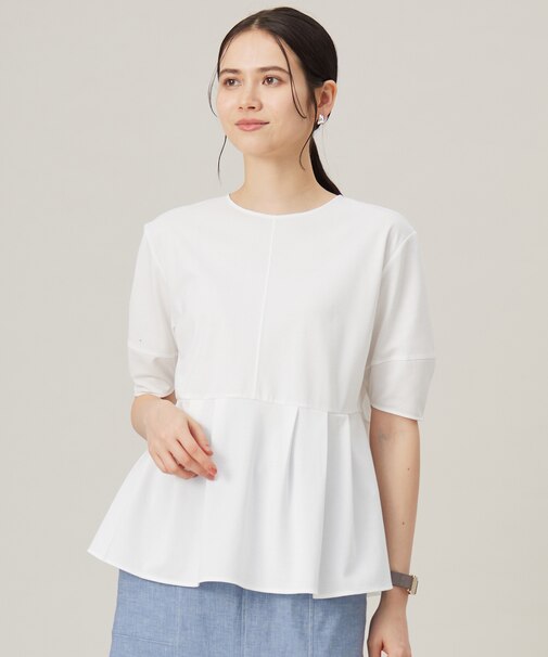 【接触冷感・UVカット・吸水速乾・抗菌防臭・洗える】ハイツイストポンチペプラム カットソー