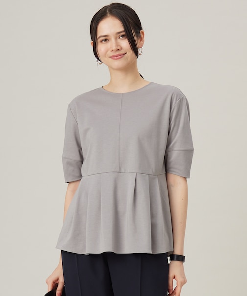 【接触冷感・UVカット・吸水速乾・抗菌防臭・洗える】ハイツイストポンチペプラム カットソー