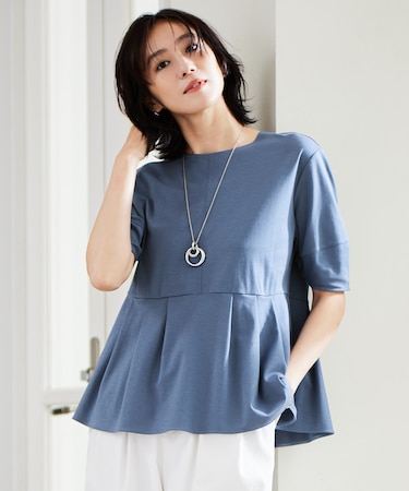 【接触冷感・UVカット・吸水速乾・抗菌防臭・洗える】ハイツイストポンチペプラム カットソー