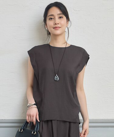【カタログ掲載・セットアップ対応・接触冷感・UVケア・洗える】エアリーツイルノースリーブ ブラウス
