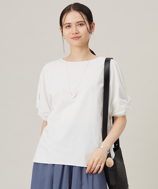 【接触冷感・UVカット・吸水速乾・抗菌防臭・洗える】ハイツイストポンチスリーブディティール カットソー