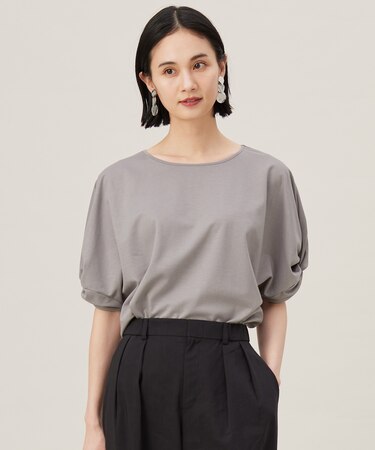 【接触冷感・UVカット・吸水速乾・抗菌防臭・洗える】ハイツイストポンチスリーブディティール カットソー