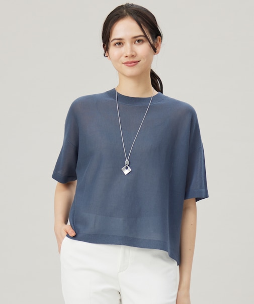 【アンサンブル対応・洗える】ドライシアーファインゲージクロップド丈 ニット