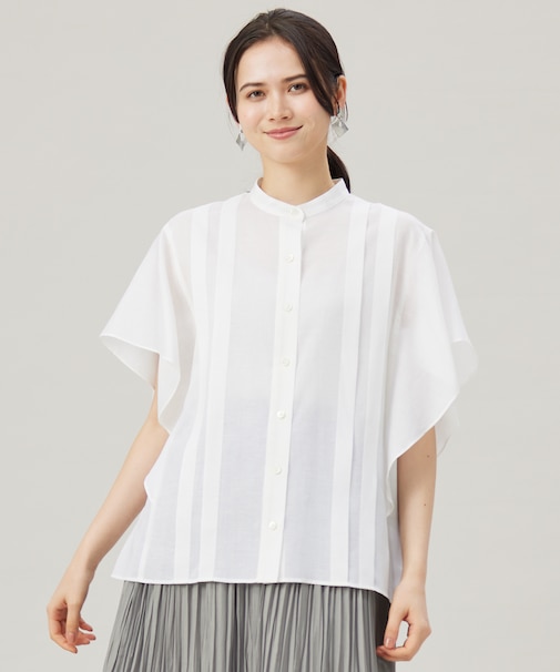 【接触冷感・吸水速乾・洗える】ナチュラルリネンフレア袖 シャツ