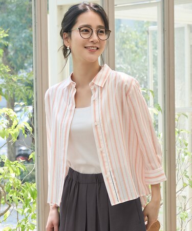 【ドラマ「明日はもっと いい日になる」着用】【接触冷感・吸水速乾・洗える】ナチュラルリネンクロップド丈 シャツ