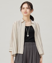 【ドラマ「明日はもっと いい日になる」着用】【接触冷感・吸水速乾・洗える】ナチュラルリネンクロップド丈 シャツ