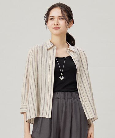 【ドラマ「明日はもっと いい日になる」着用】【接触冷感・吸水速乾・洗える】ナチュラルリネンクロップド丈 シャツ