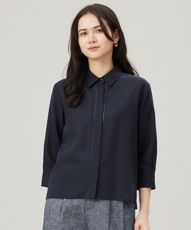 【ドラマ「明日はもっと いい日になる」着用】【接触冷感・吸水速乾・洗える】ナチュラルリネンクロップド丈 シャツ