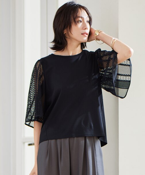 【洗える】レースエッジフレアスリーブ トップス