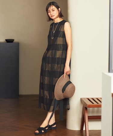 【再入荷・昨年ご好評】ブロンズチェックジャガード ワンピース