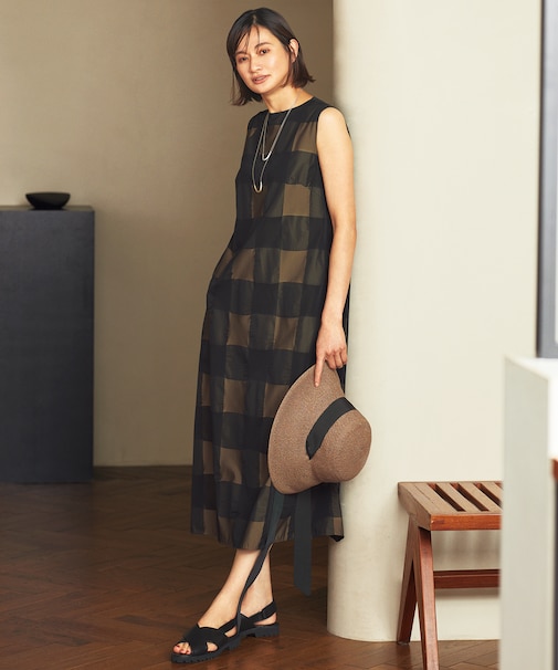 【再入荷・昨年ご好評】ブロンズチェックジャガード ワンピース