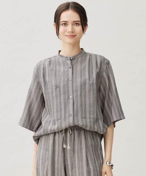 【カタログ掲載・セットアップ対応・洗える】リネンビスコースストライプ シャツ