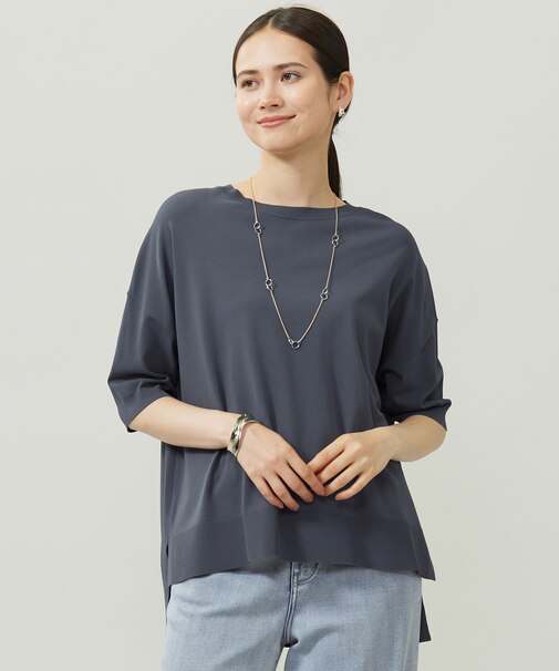 【接触冷感・UVカット】クレープストレッチプルオーバー ニットII