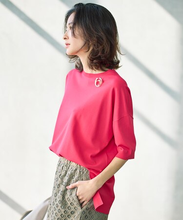 【カタログ掲載・素材アップデート・新色追加・新柄追加・前後差あり】クレープストレッチプルオーバー ニットII