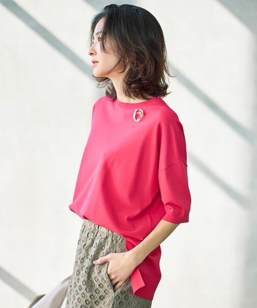 【カタログ掲載・素材アップデート・新色追加・新柄追加・前後差あり】クレープストレッチプルオーバー ニットII