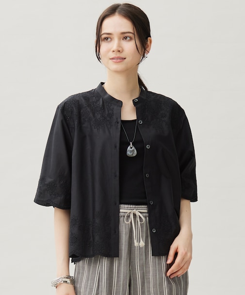 【カタログ掲載・接触冷感・洗える】エンブロイダリーローンシャツ ブラウス