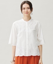 【カタログ掲載・接触冷感・洗える】エンブロイダリーローンシャツ ブラウス