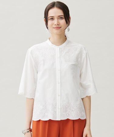 【カタログ掲載・接触冷感・洗える】エンブロイダリーローンシャツ ブラウス