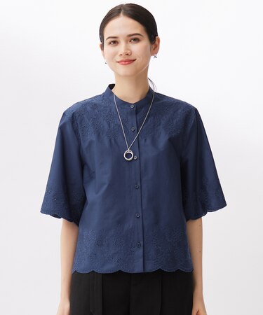 【カタログ掲載・接触冷感・洗える】エンブロイダリーローンシャツ ブラウス