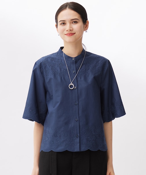 【カタログ掲載・接触冷感・洗える】エンブロイダリーローンシャツ ブラウス